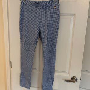 Tommy Hilfiger Blue and White Gingham Pants with Logo Charm